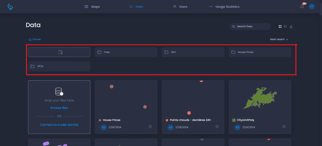 Screenshot showing 2 in CartoVista when managing folders
