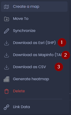 Screenshot showing 3 select data output in CartoVista when downloading data