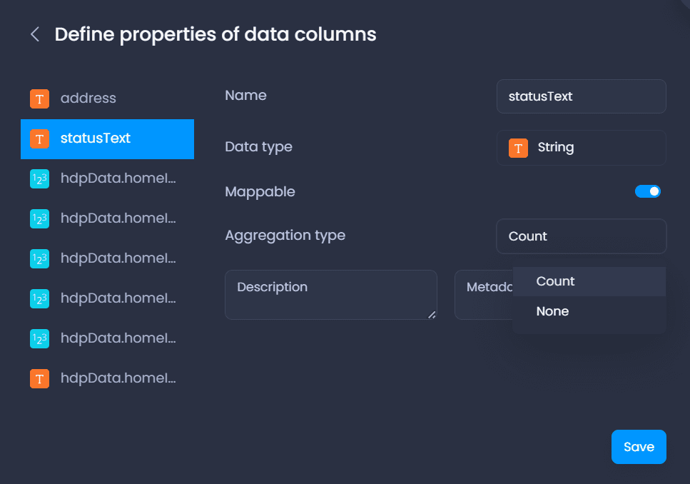 Screenshot showing descriptio metadata in CartoVista when data types in cartovista