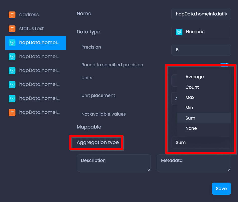 Screenshot showing aggregation in CartoVista when data types in cartovista