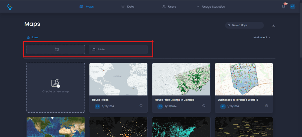 Screenshot showing ded0e0c6 103a 4b3e 9d88 2983030f54d6 in CartoVista when managing folders