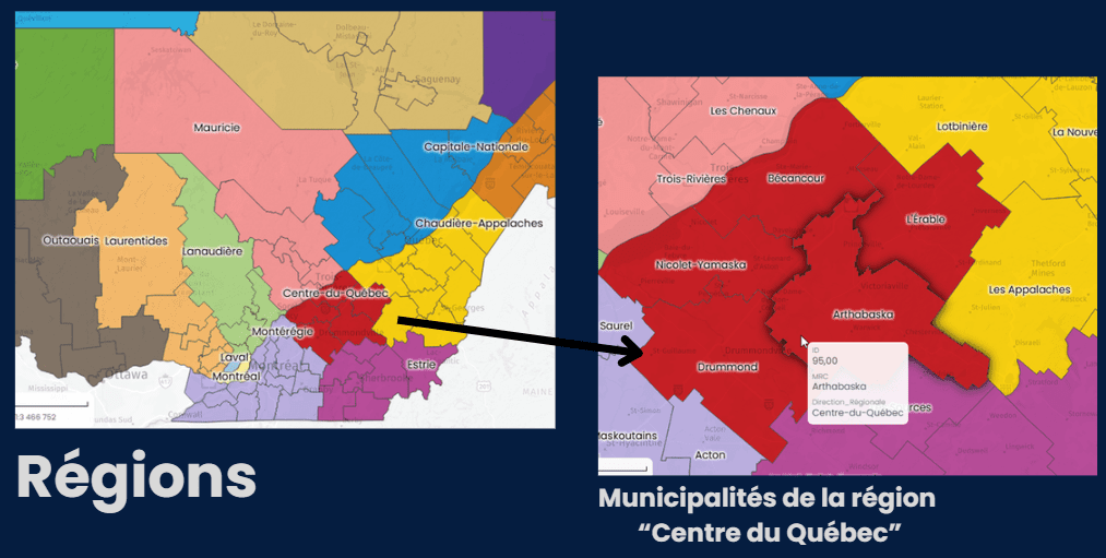 Capture d'écran montrant image dans CartoVista lors de configuration des vues et des permissions granulaires par couche