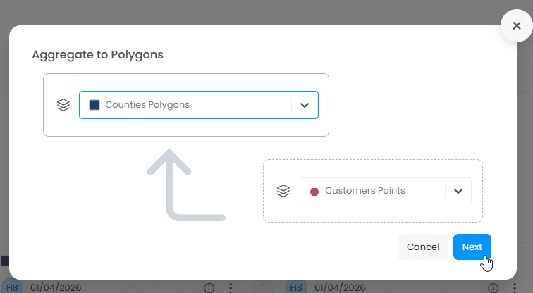 Screenshot showing image in CartoVista when perform spatial aggregation of points by zones (polygons)