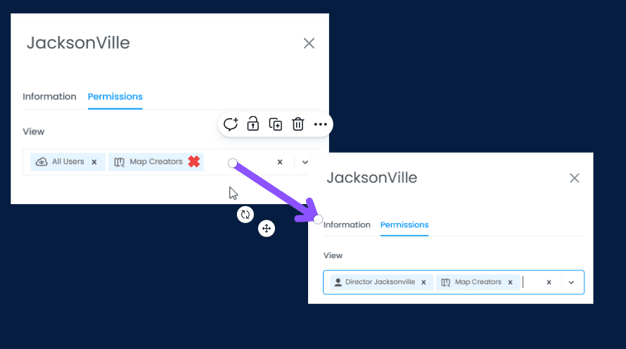 Screenshot showing image in CartoVista when configuring views and granular permissions per layer