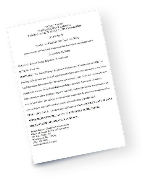FERC Order 2023-A compliance heatmap example