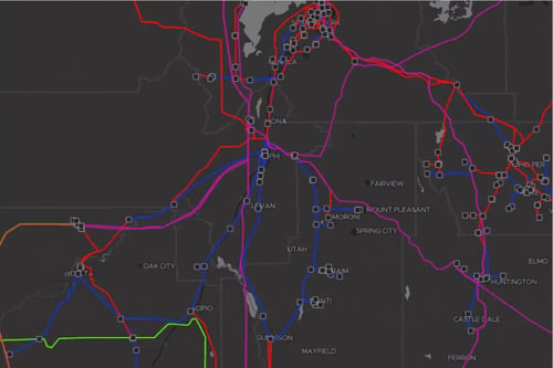 Transmission planning map with load growth heatmaps and contextual data layers Transmission planning map with load growth heatmaps and contextual data layers