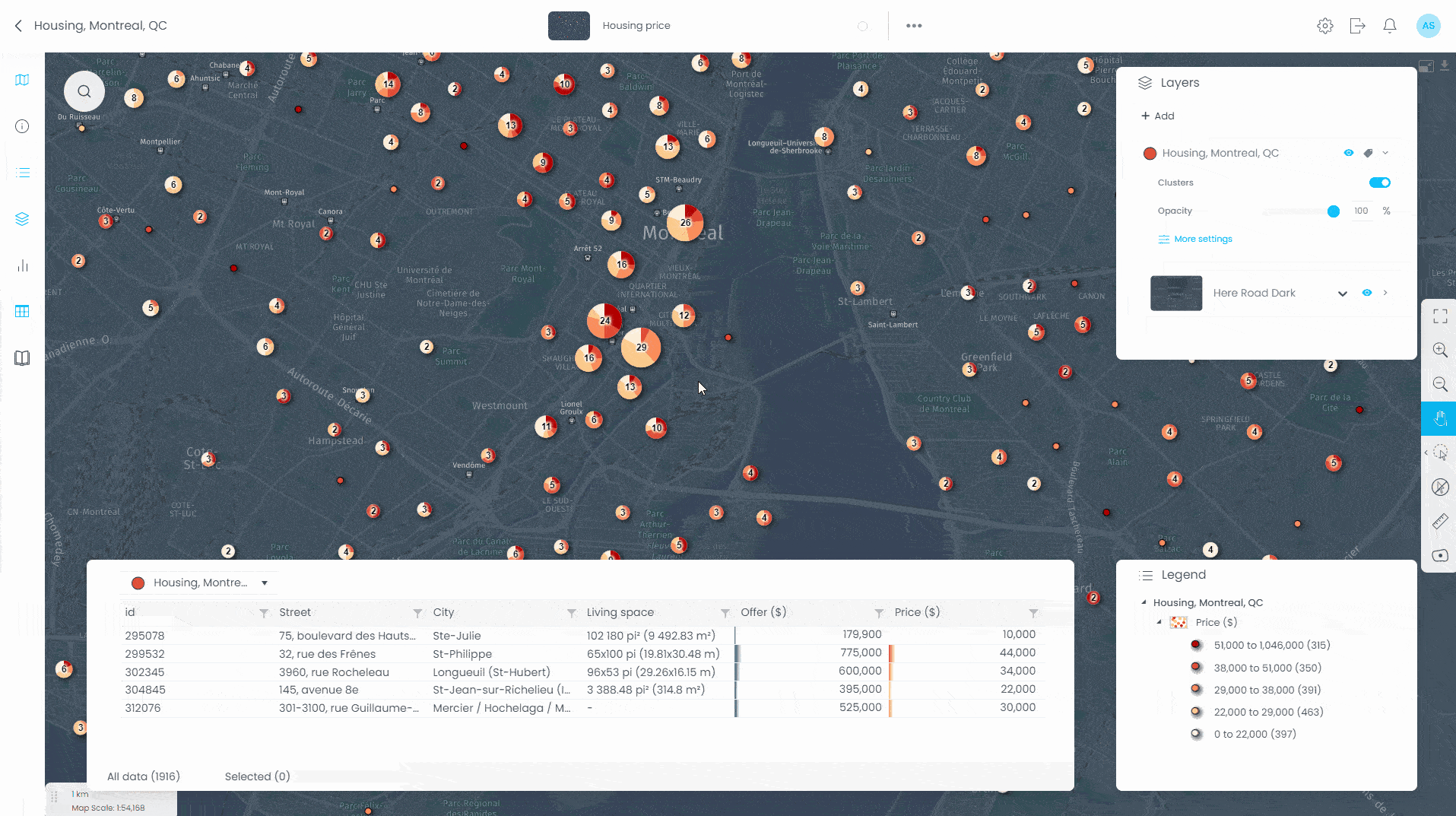 Investment opportunities evaluation - interactive map demo in CartoVista