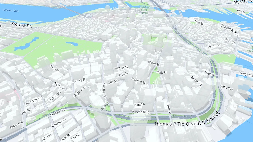 HERE 3D map rendering of downtown Boston