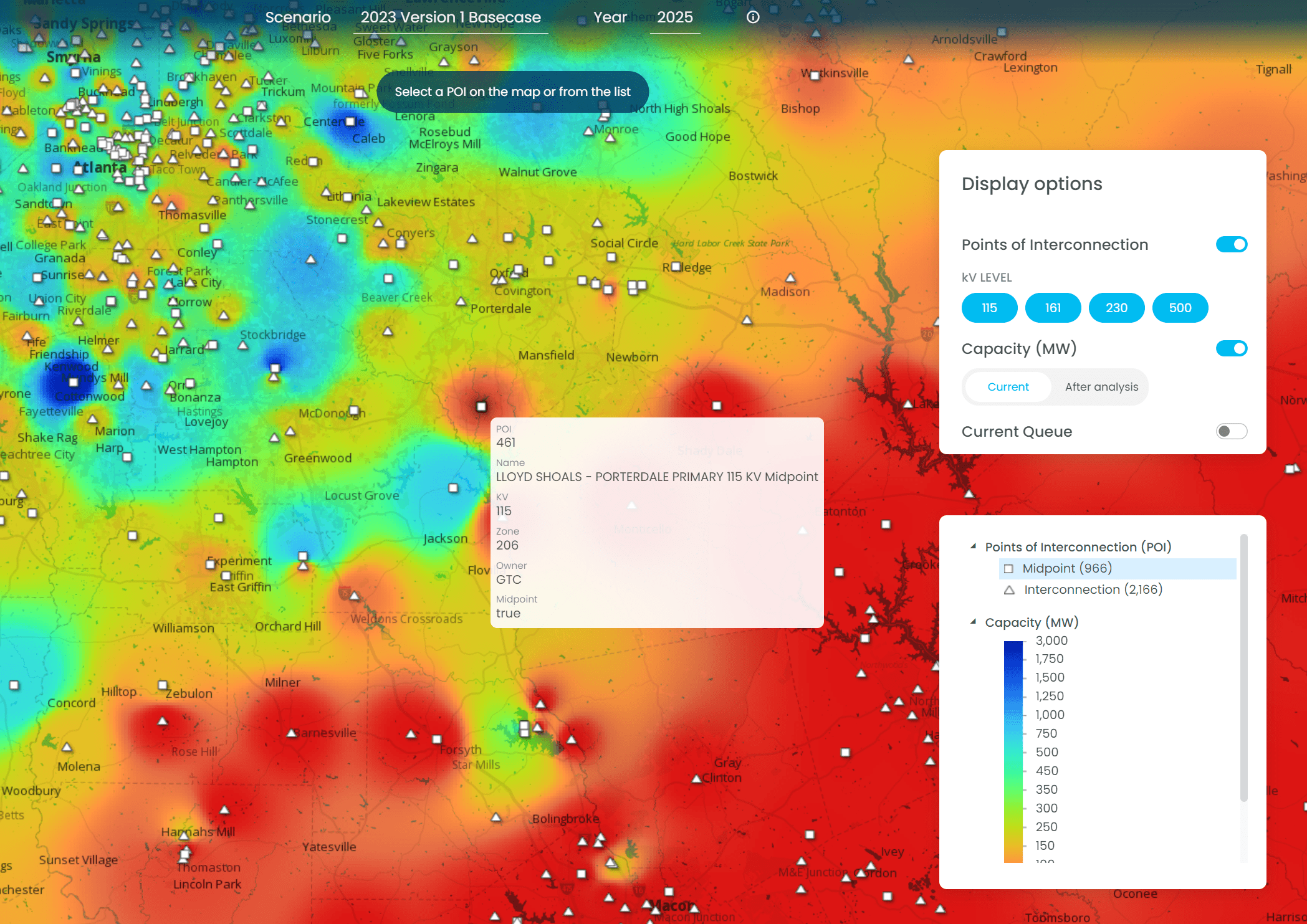 Southern Company transmission planning heat map in CartoVista
