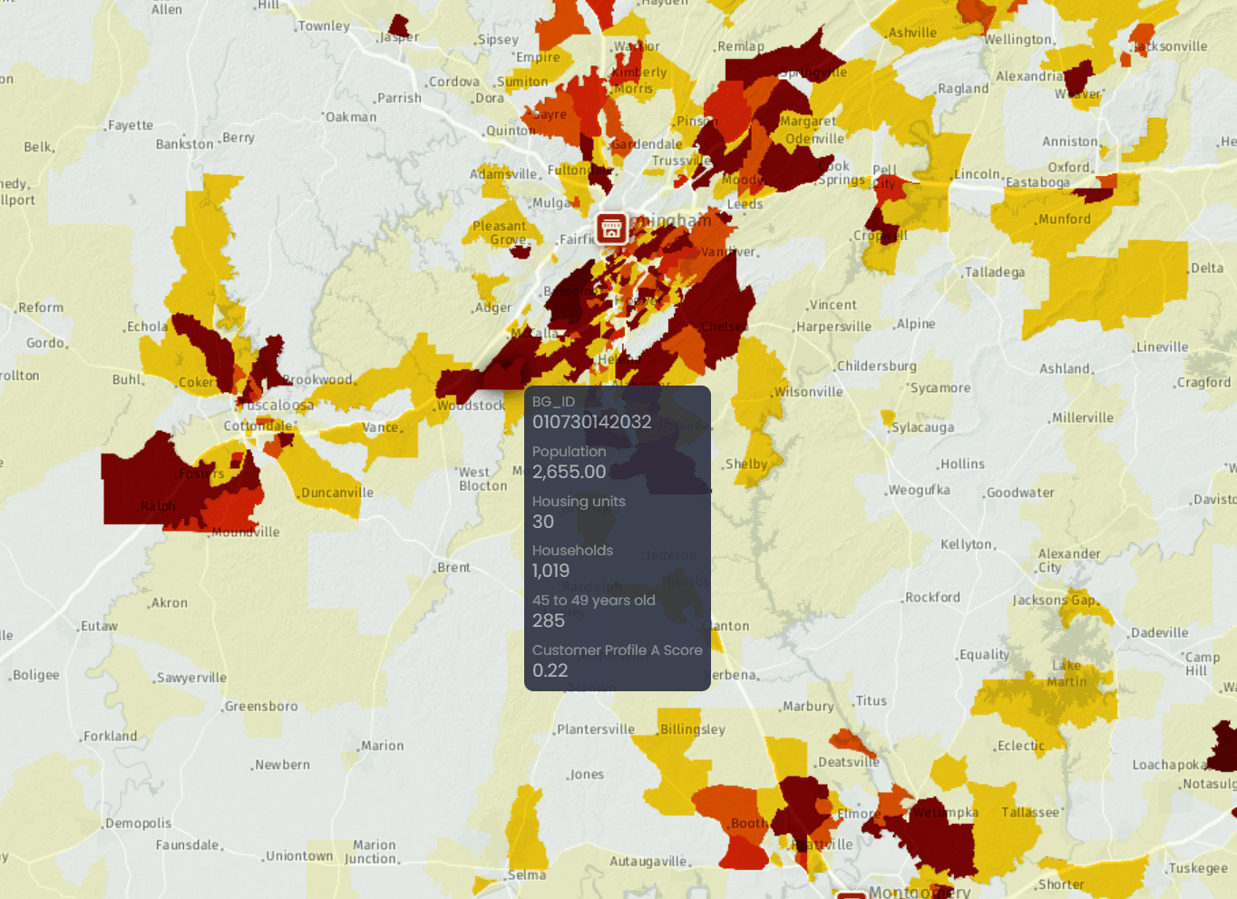 Geomarketing map presentation built with CartoVista