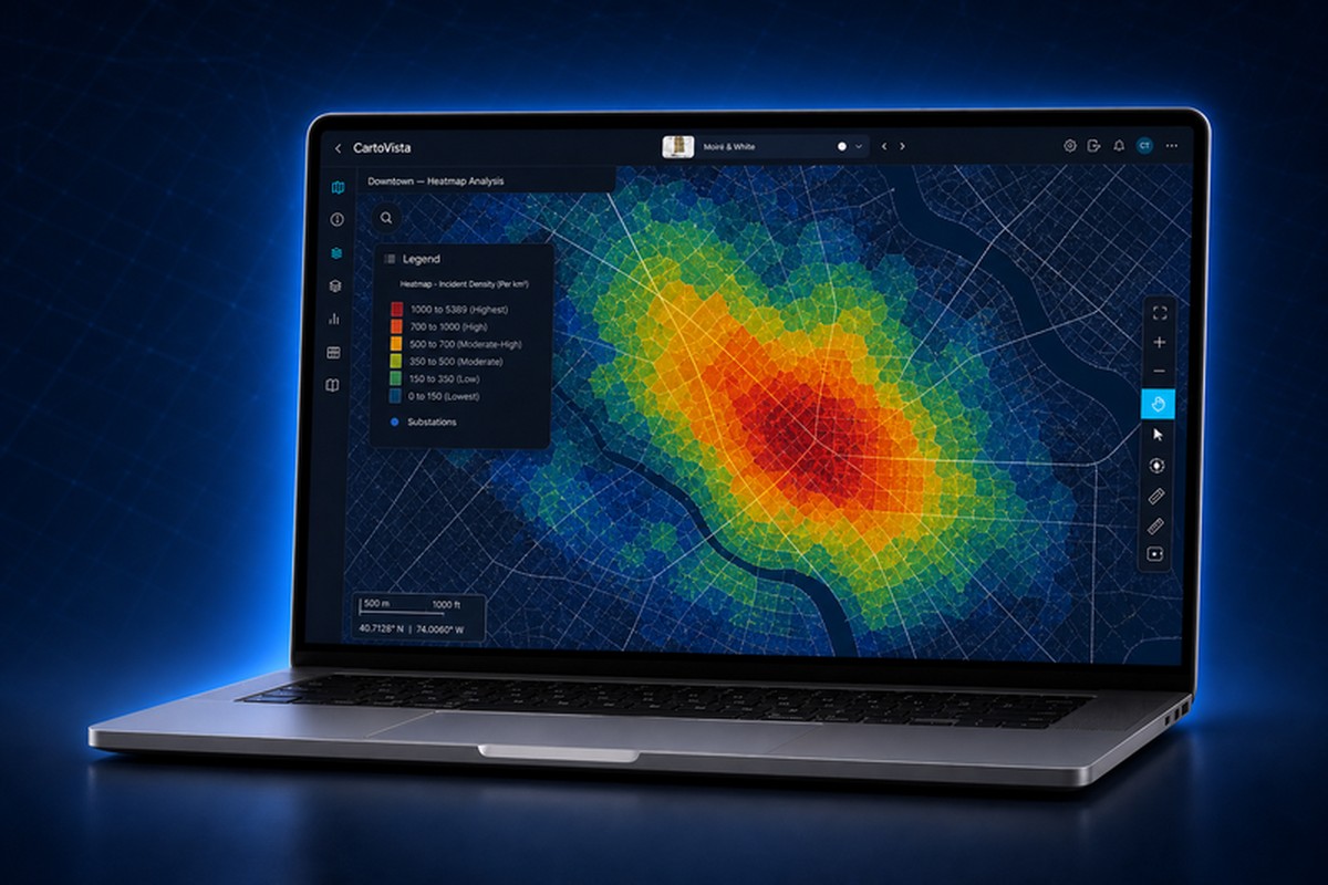 CartoVista cloud mapping platform showing interactive data layers on a basemap